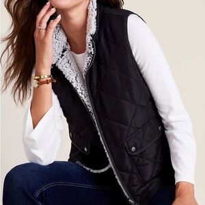 Reversible Quilted Sherpa-Lined Vest in Green